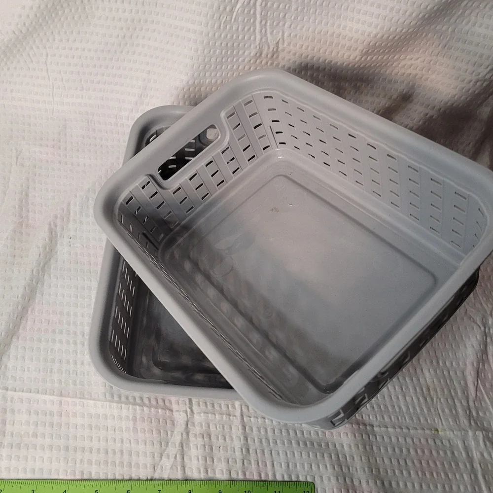 Sterilite Gray Plastic Storage Baskets Set of 2 Rectangular Ventilated Bins